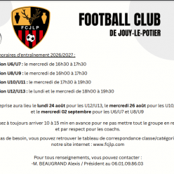 Horaires entraînements 2026/2027
